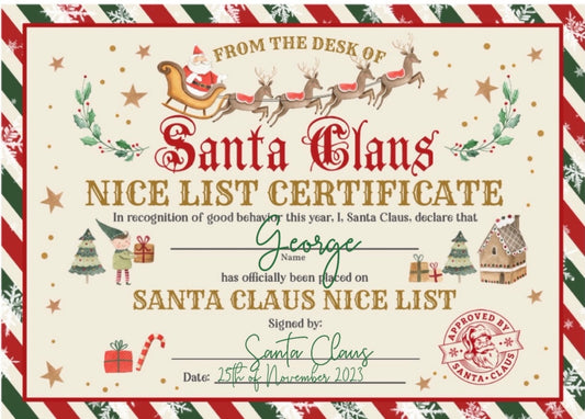 Santa Nice List Certificate and Medal