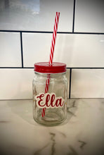 Load image into Gallery viewer, Glass Christmas Mason Jar with straw
