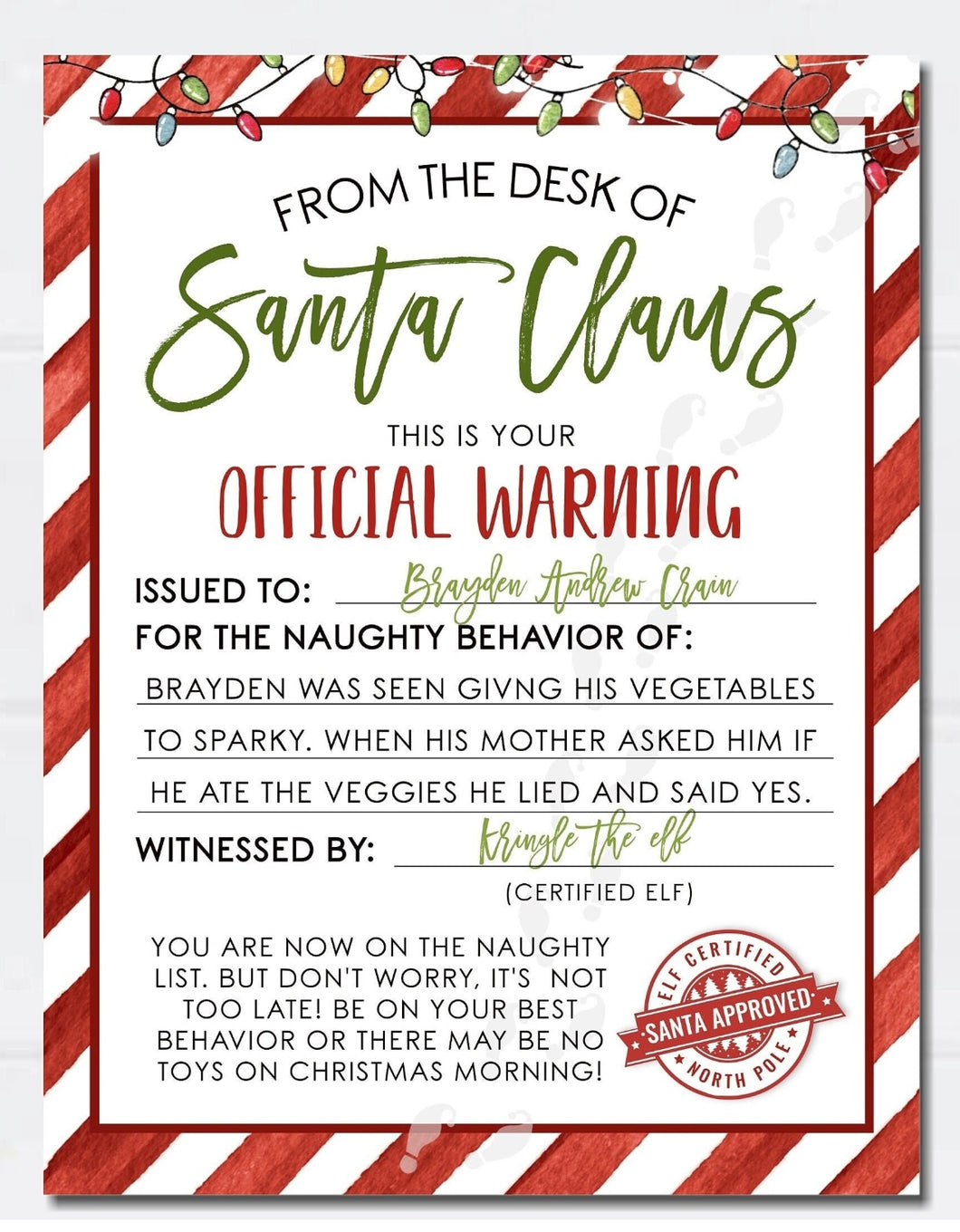 Elf Naughty List Letter